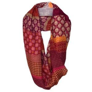 Vintage Chiffon Sheer Infinity Scarf, Women Accessory Pattern Scarf, Pink Orange